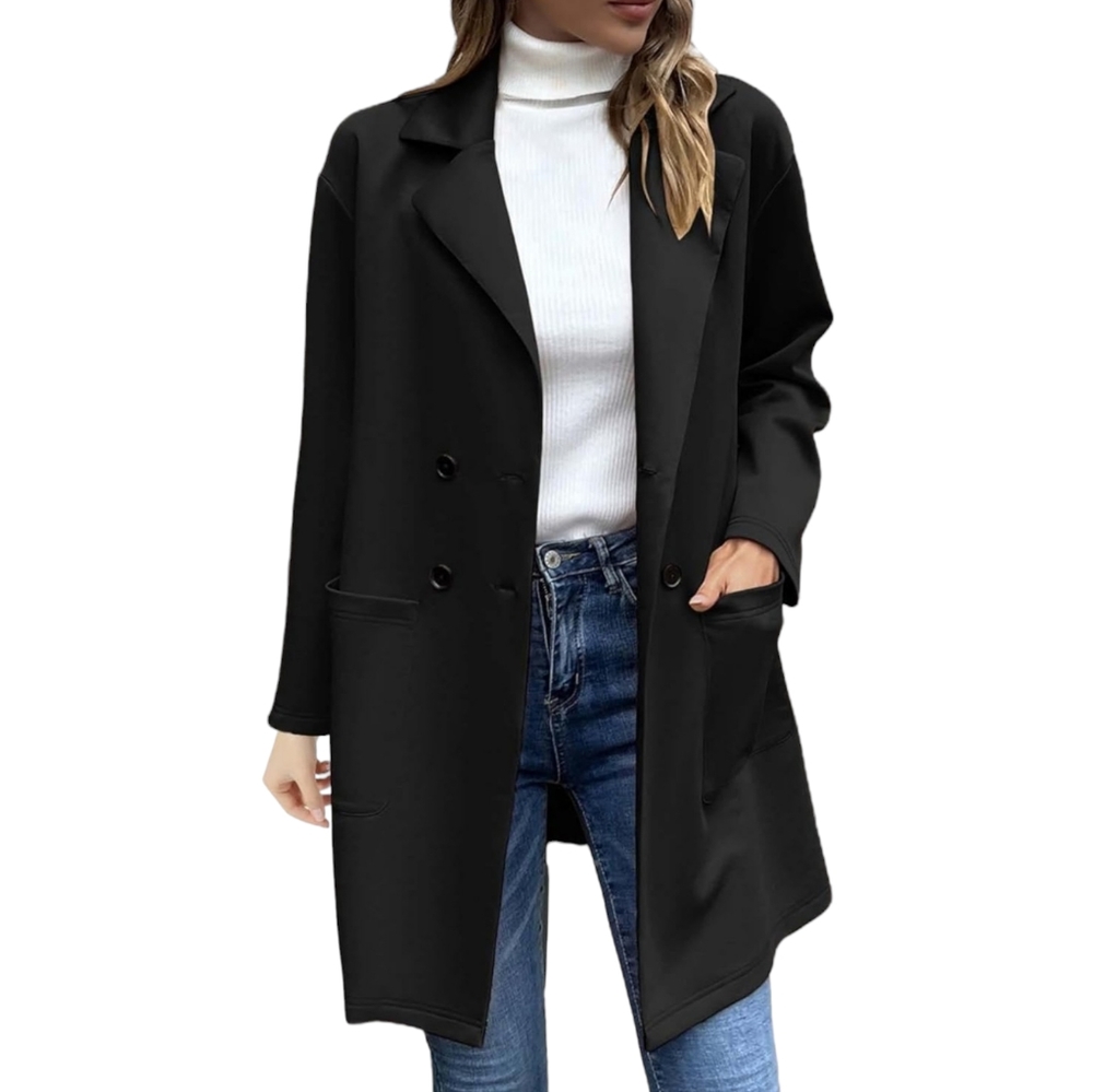 Cinnie Black Double Breasted Long Sleeve Mid Length Cardigan Knit Jacket, Size M